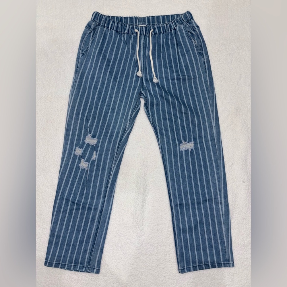 Easel Blue Striped Wide Leg Pants